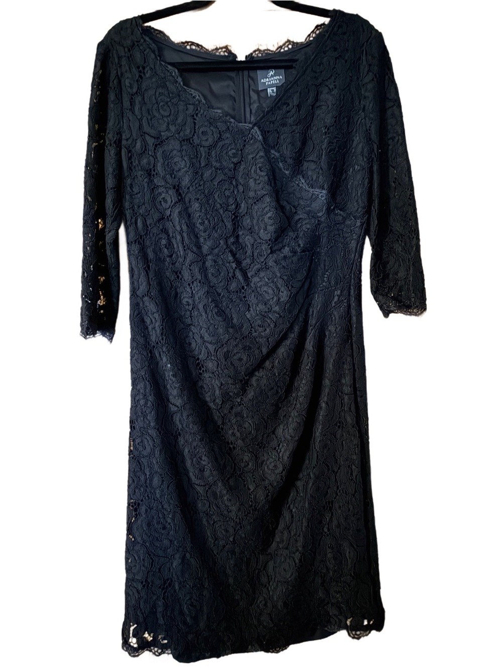 Black Lace Sheath Dress - Elegant 3/4 Sleeve - midi length